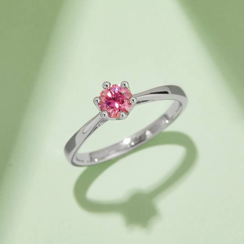 直臂皇冠S925银镀白金MoissaniteWomen's Ring50分D级